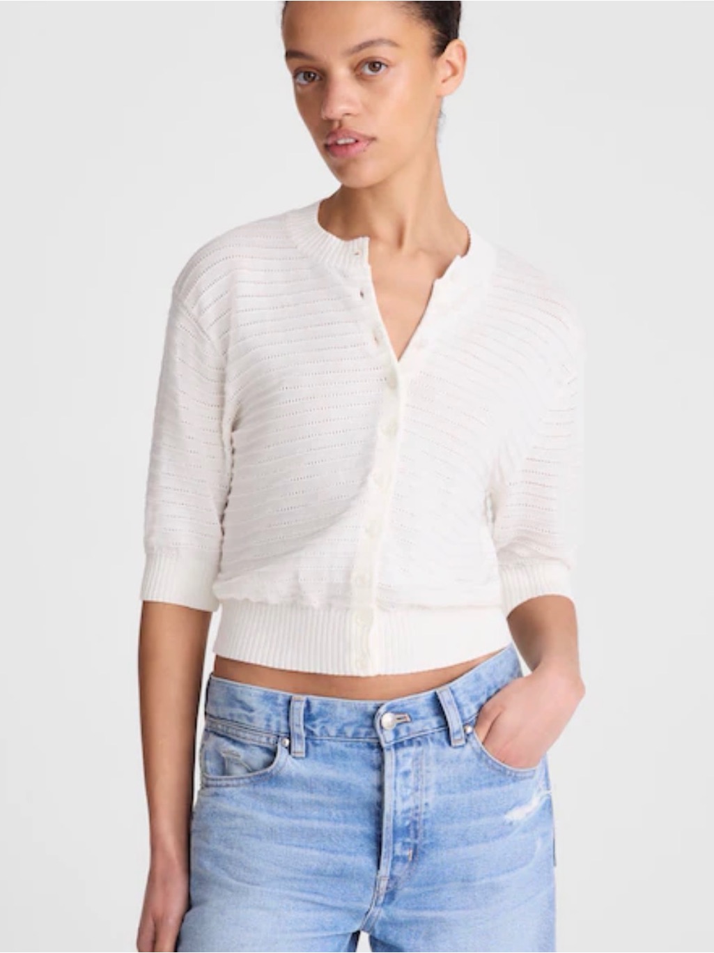 Madewell Small Textured Short-Sleeve Cardigan In 100% Cotton Oa218